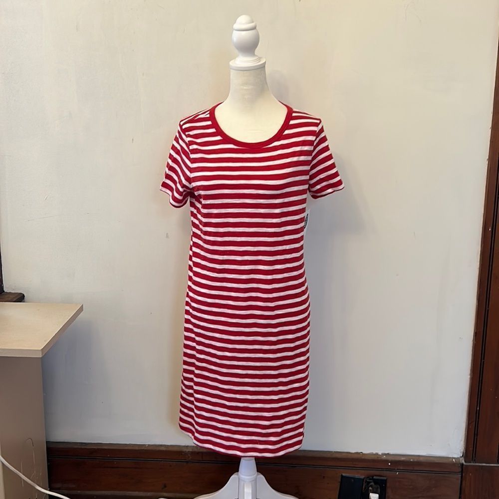 Old Navy red white striped short sleeve dress Size S NWT